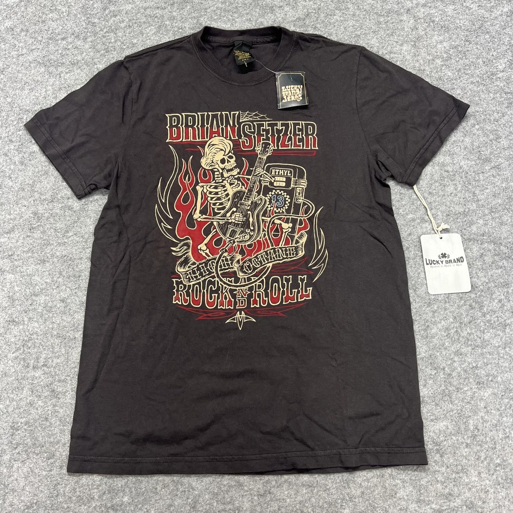 Lucky Brand Brian Setzer Shirt Mens Small Black Rock N Roll Graphic Tee T-Shirt